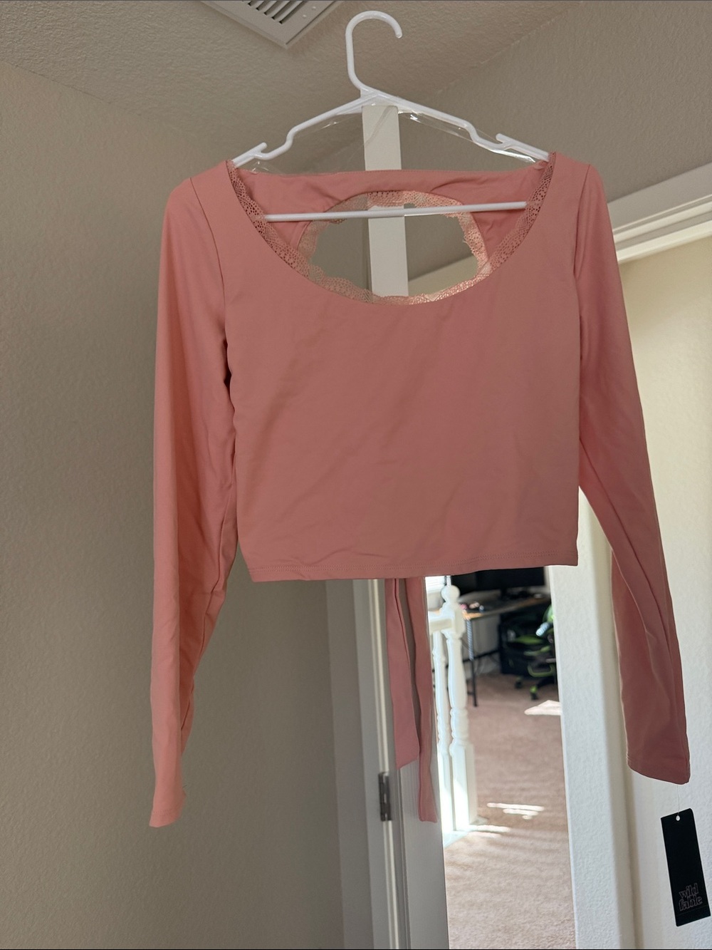 NWT wild fable Rose-Pink Long Sleeve Scoop Neck Crop Top